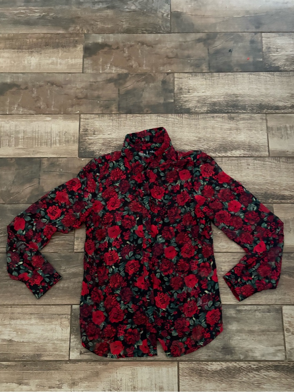 Women’s Red Floral Button-Up Shirt